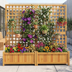 143 cm Wooden Raised Garden Bed with Trellis and Drainage Holes for Climbing Plants-Orange