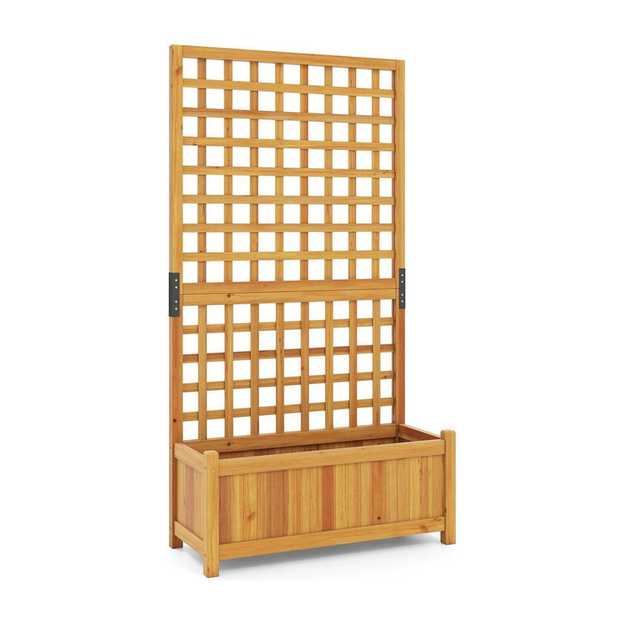 143 cm Wooden Raised Garden Bed with Trellis and Drainage Holes for Climbing Plants-Orange