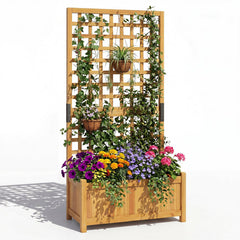143 cm Wooden Raised Garden Bed with Trellis and Drainage Holes for Climbing Plants-Orange
