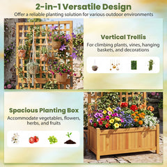143 cm Wooden Raised Garden Bed with Trellis and Drainage Holes for Climbing Plants-Orange