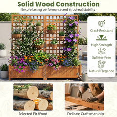 143 cm Wooden Raised Garden Bed with Trellis and Drainage Holes for Climbing Plants-Orange