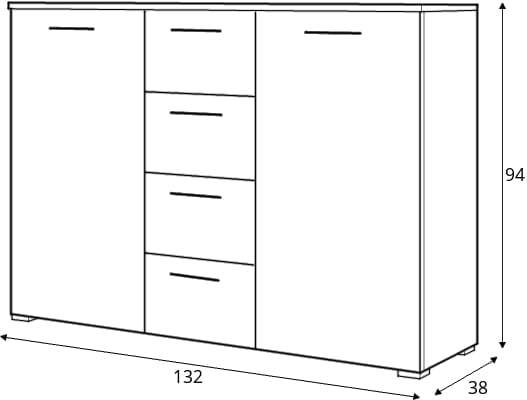 Beta Sideboard Cabinet 132cm [Oak San Remo]