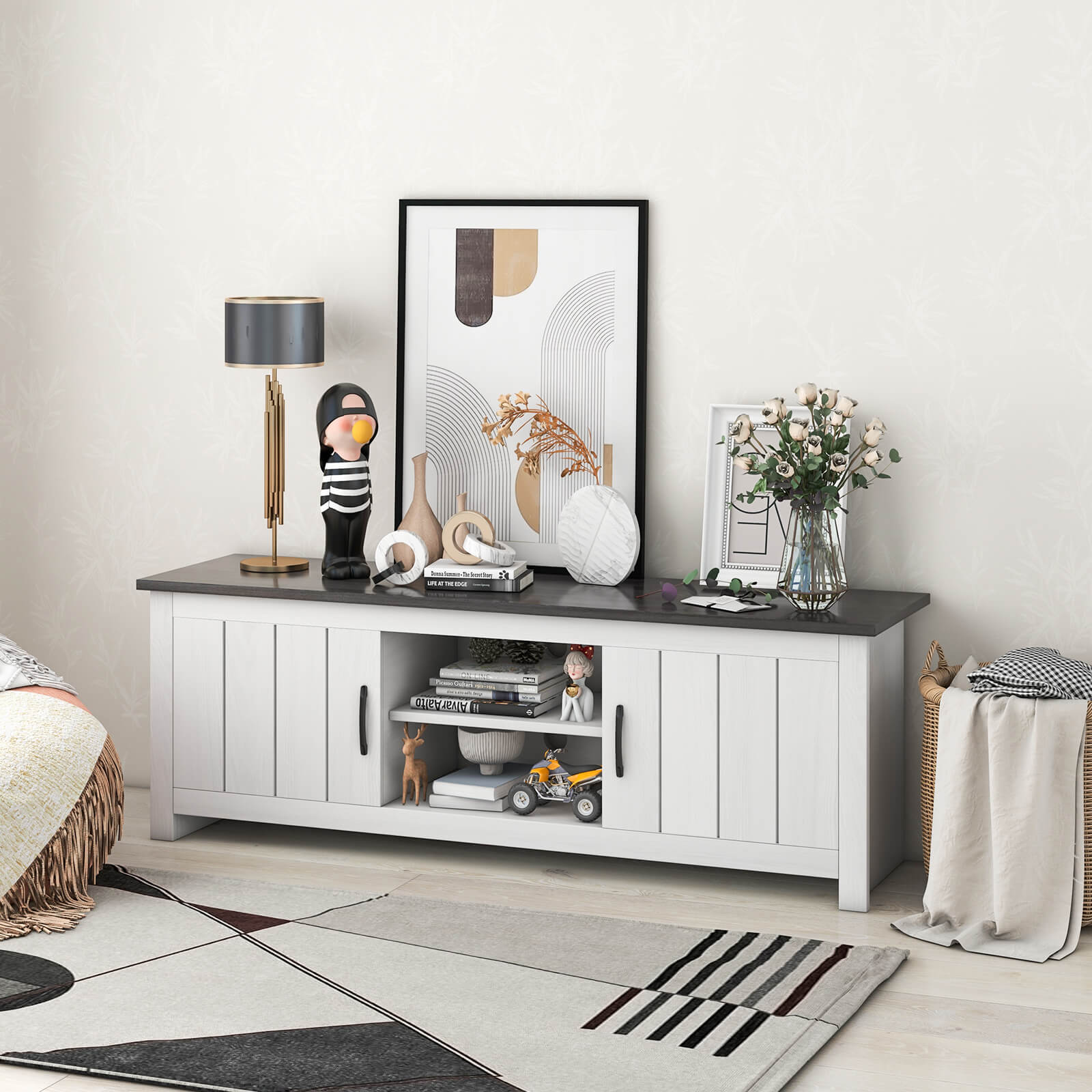 TV Stand with 2 Doors and Storage Shelves for TVs up to 65 Inches-Black