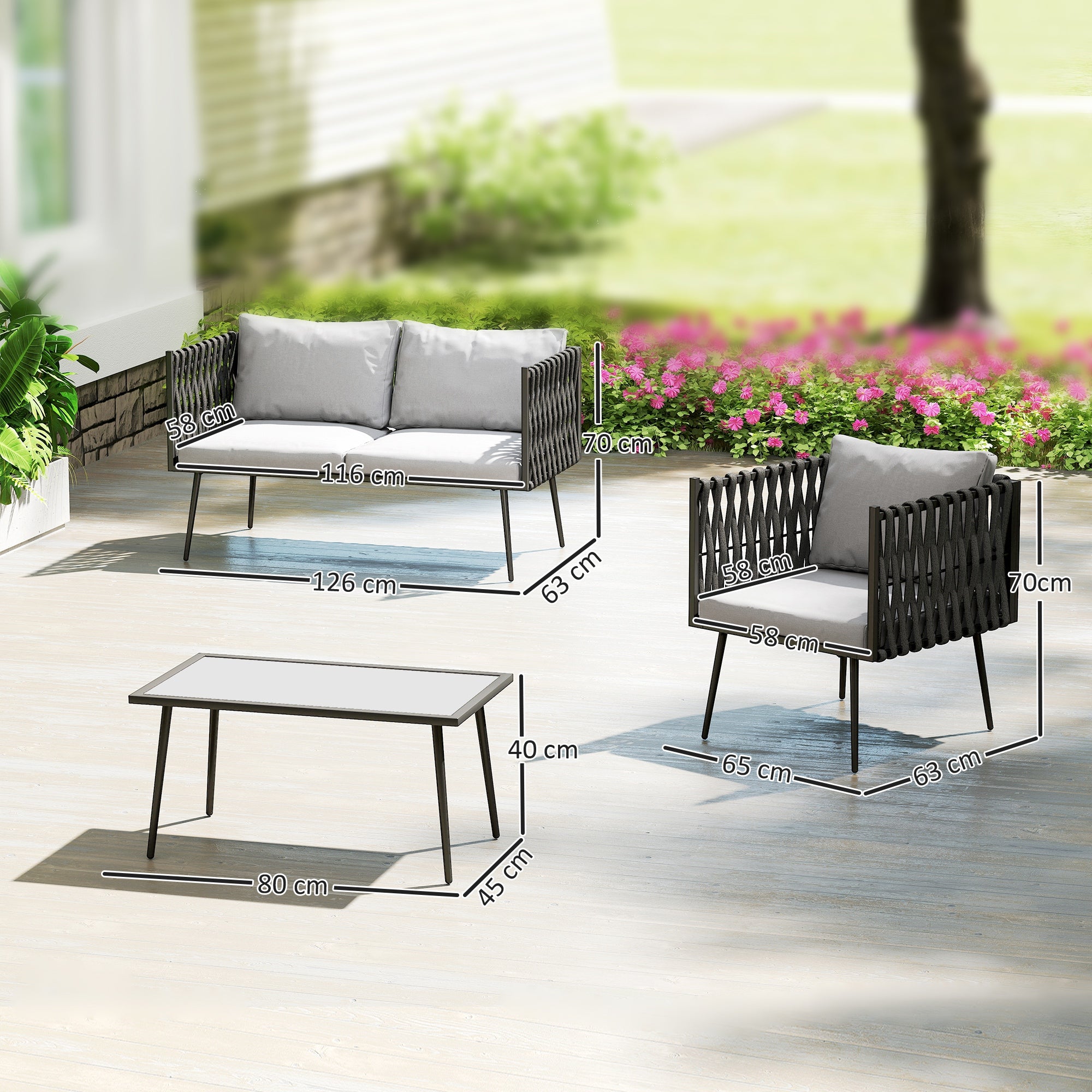 Outsunny 4-Piece Garden Furniture Set with Cushions - Light Grey