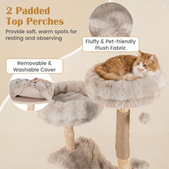 147cm Cat Tree Tower with Cat Cave with Sisal Scratching Poles and 2 Plush Play Balls for Indoor Cats-Beige