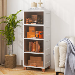 4-Tier Storage Bins Stackable Storage Containers with Magnetic Doors-White
