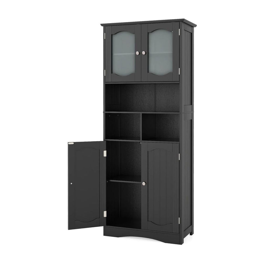 148cm Tall Bathroom Cabinet Storage Cabinet with Glass Doors-Black