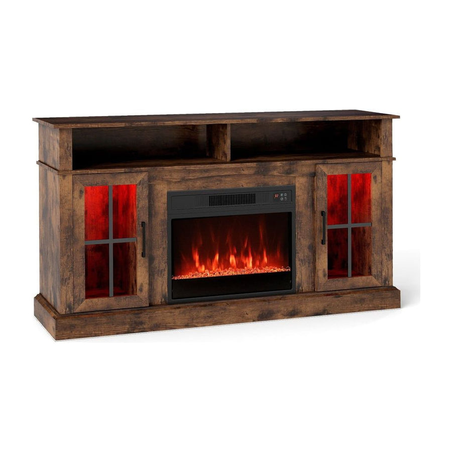 148cm Fireplace TV Stand with LED Lights Entertainment Center for 65 Inch TV-Brown