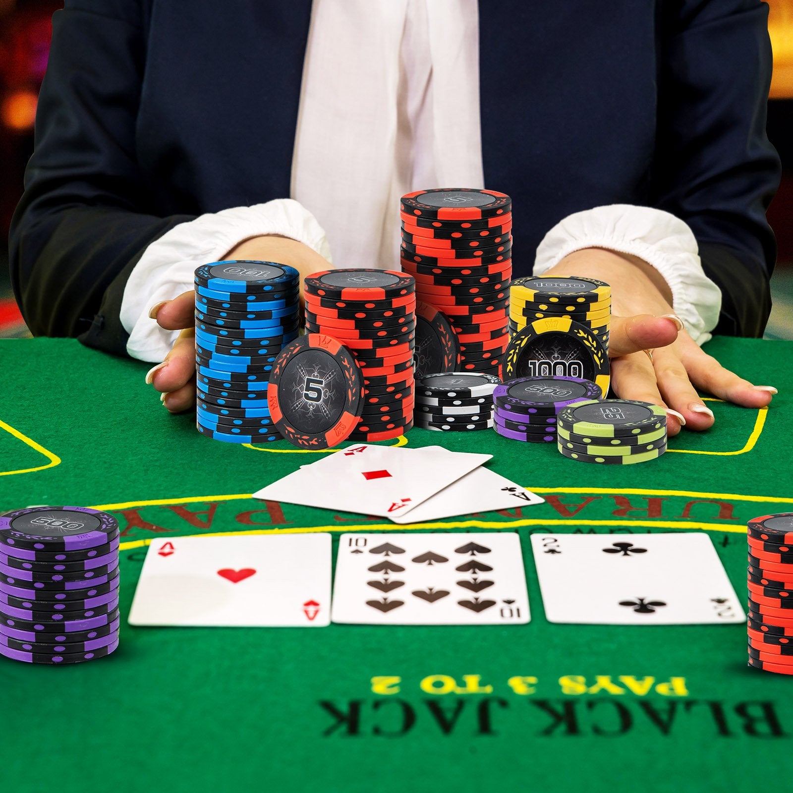 500 Pieces 14 Gram Texas Holdem Poker Chip Set with Card Decks-Black