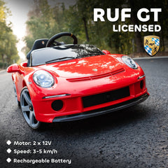 AIYAPLAY Kids Electric Car, 12V Licensed RUF GT Ride on Car with Suspension, Remote Control, Music, for 3-5 Years, Red
