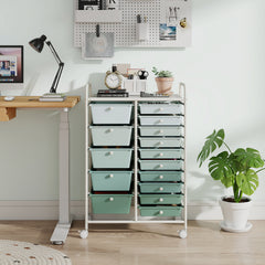 15 Drawer Rolling Storage Cart with 4 Wheels for Beauty Salon-Green