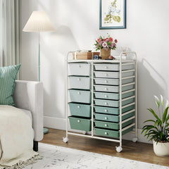 15 Drawer Rolling Storage Cart with 4 Wheels for Beauty Salon-Green