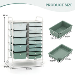 15 Drawer Rolling Storage Cart with 4 Wheels for Beauty Salon-Green