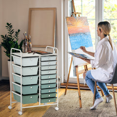 15 Drawer Rolling Storage Cart with 4 Wheels for Beauty Salon-Green