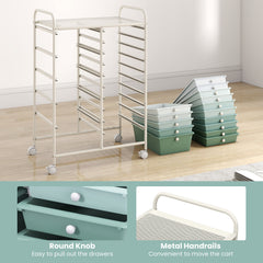 15 Drawer Rolling Storage Cart with 4 Wheels for Beauty Salon-Green