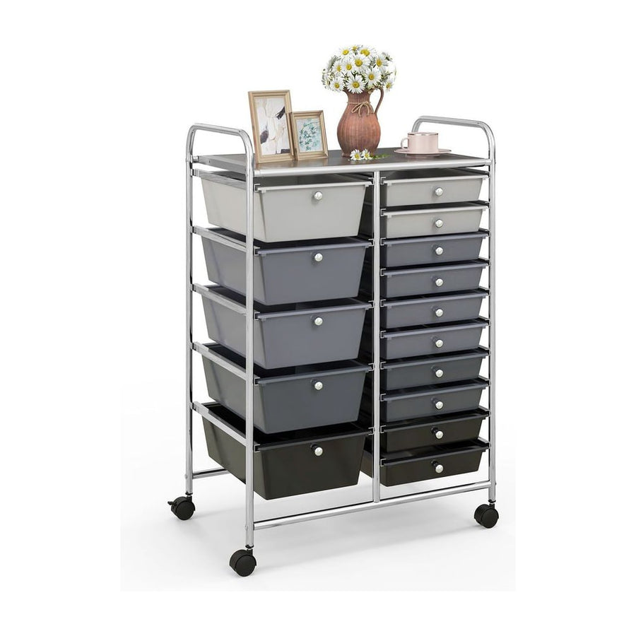 15 Drawer Rolling Storage Cart with 4 Wheels for Beauty Salon-Dark Grey
