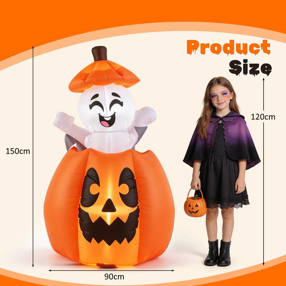 150 CM Animated Halloween Inflatable Pumpkin and Rising Ghost