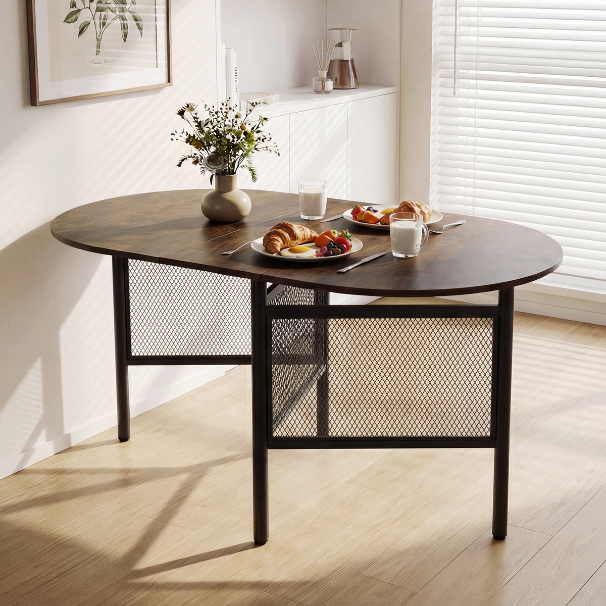 150 CM Folding Dining Table for 6-8 People with Metal Legs-Brown