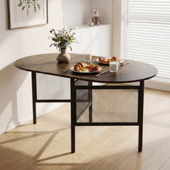 150 CM Folding Dining Table for 6-8 People with Metal Legs-Brown