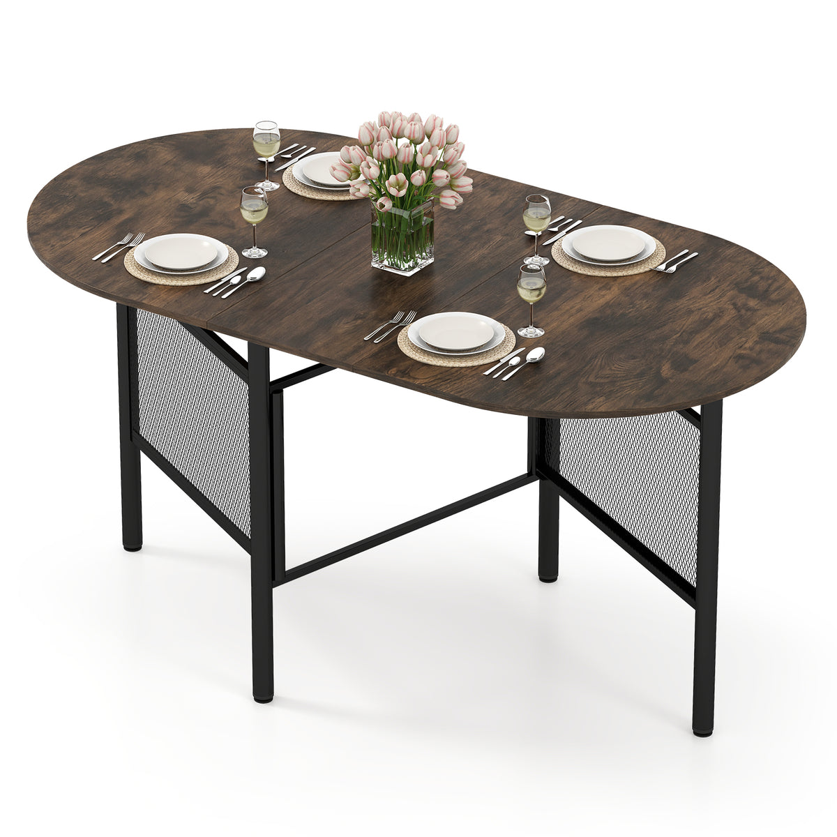 150 CM Folding Dining Table for 6-8 People with Metal Legs-Brown