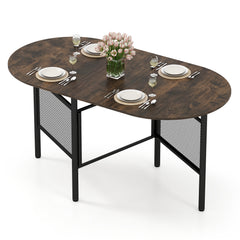 150 CM Folding Dining Table for 6-8 People with Metal Legs-Brown