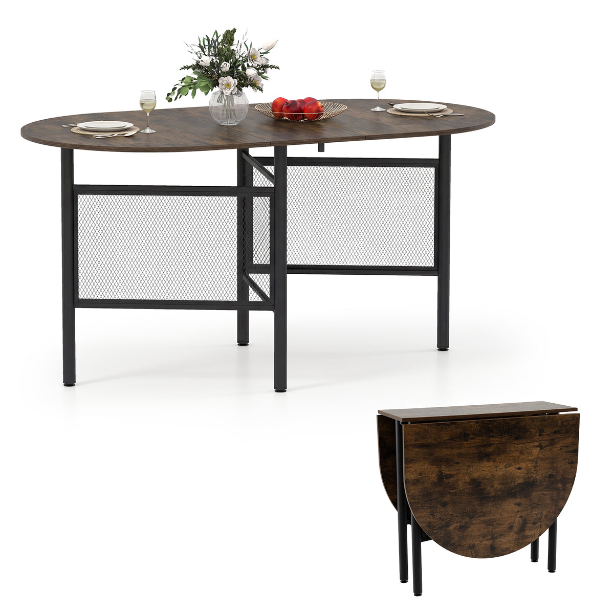 150 CM Folding Dining Table for 6-8 People with Metal Legs-Brown