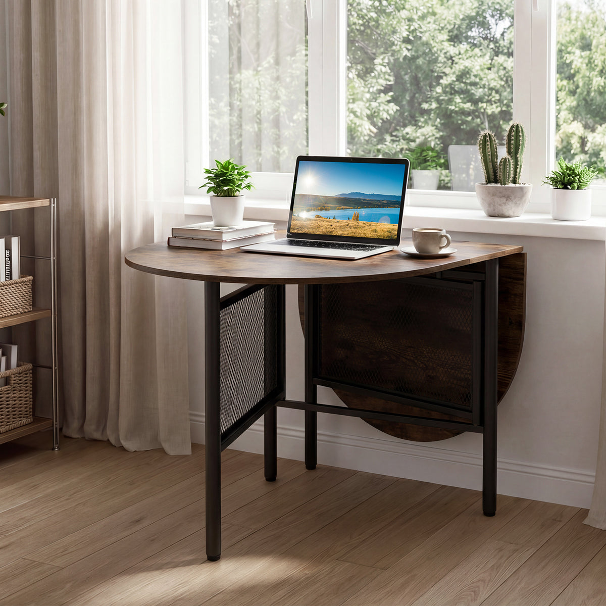 150 CM Folding Dining Table for 6-8 People with Metal Legs-Brown