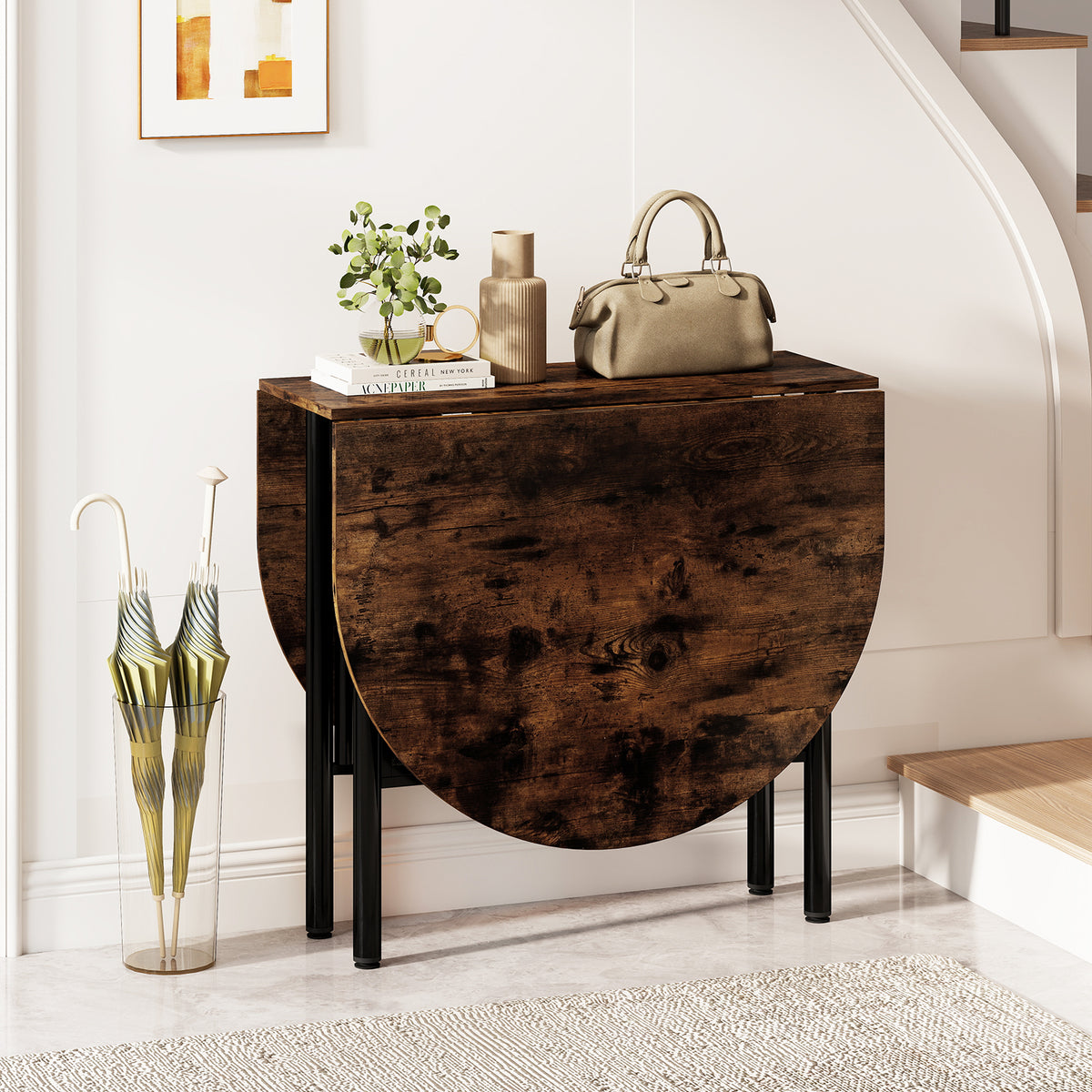 150 CM Folding Dining Table for 6-8 People with Metal Legs-Brown