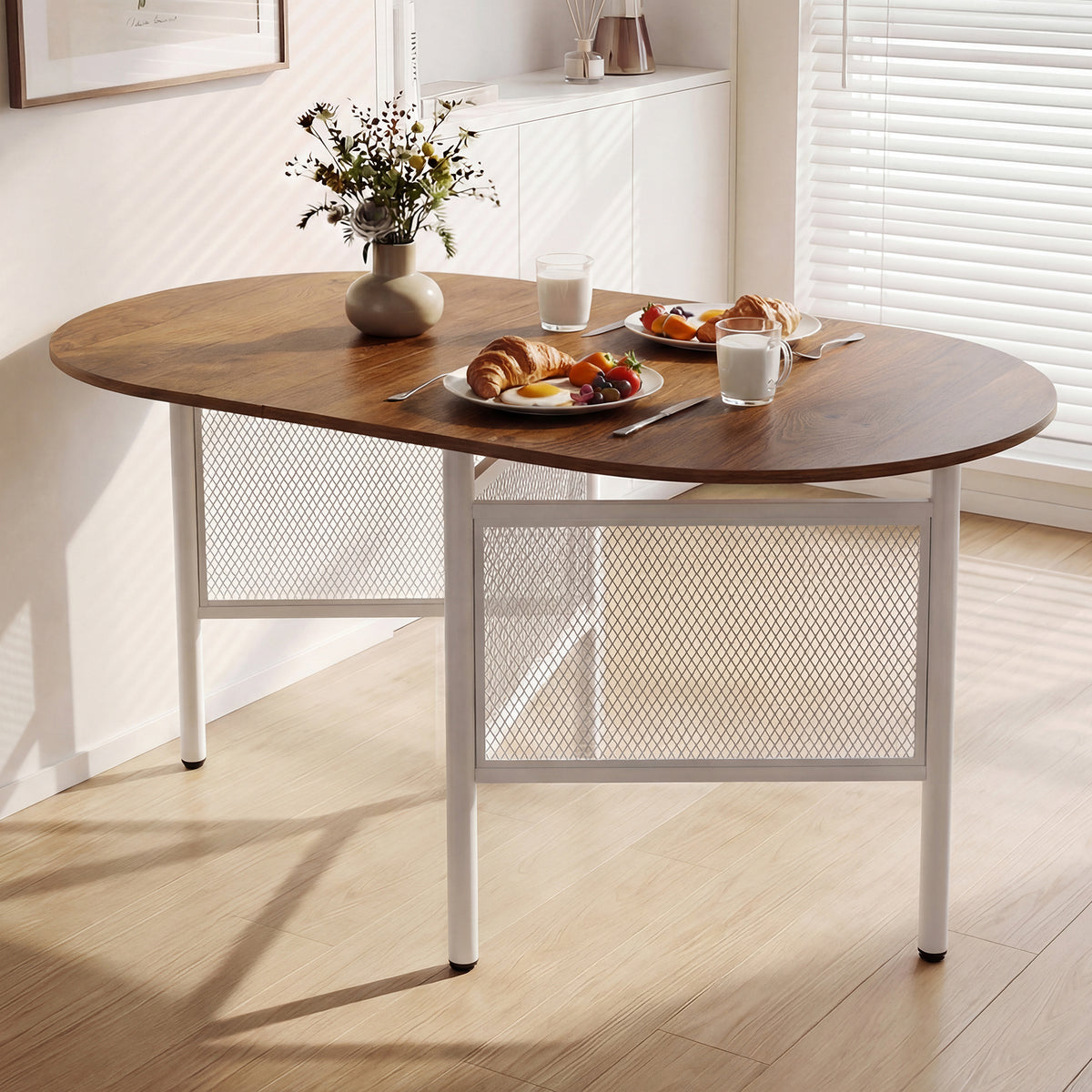150 CM Folding Dining Table for 6-8 People with Metal Legs-Natural