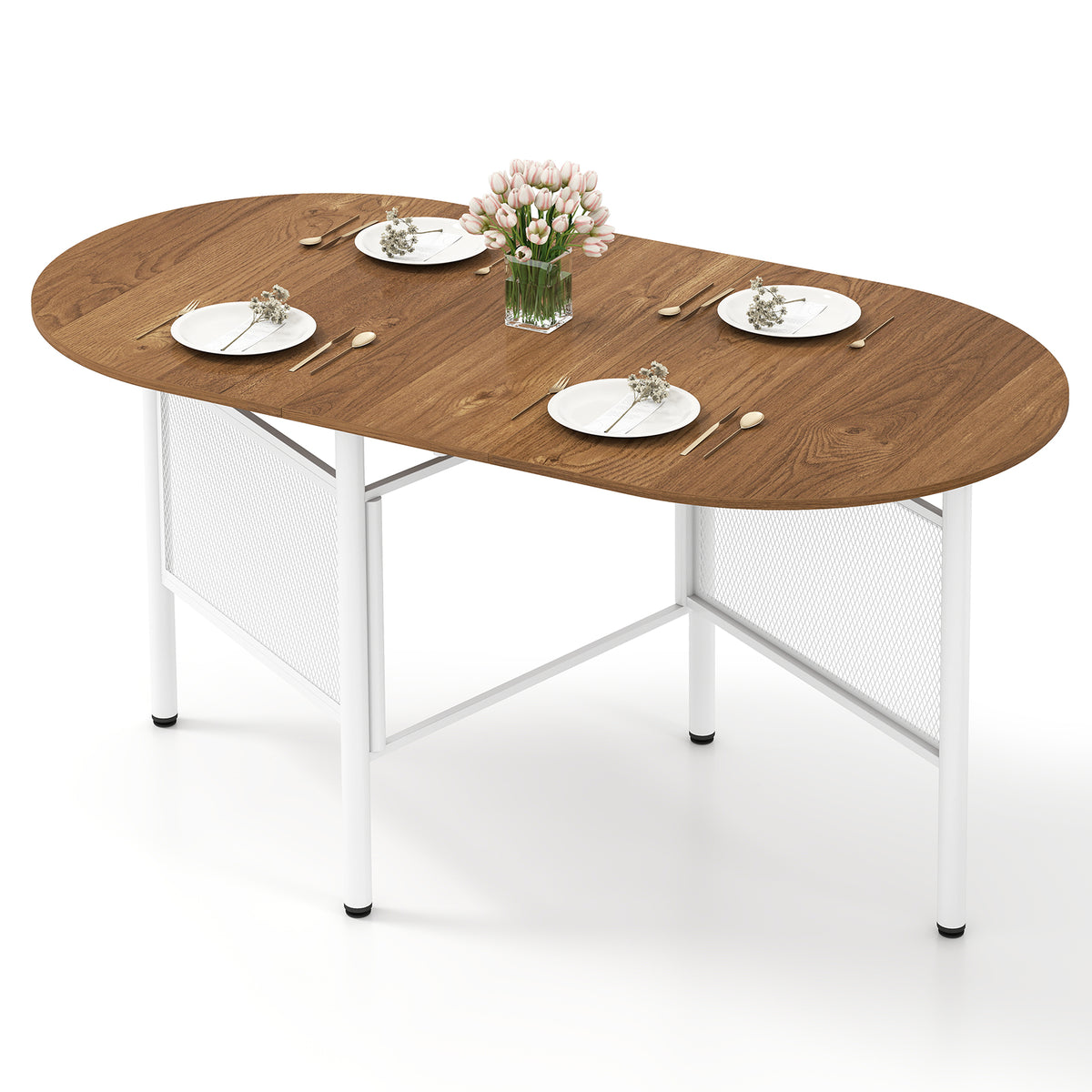 150 CM Folding Dining Table for 6-8 People with Metal Legs-Natural