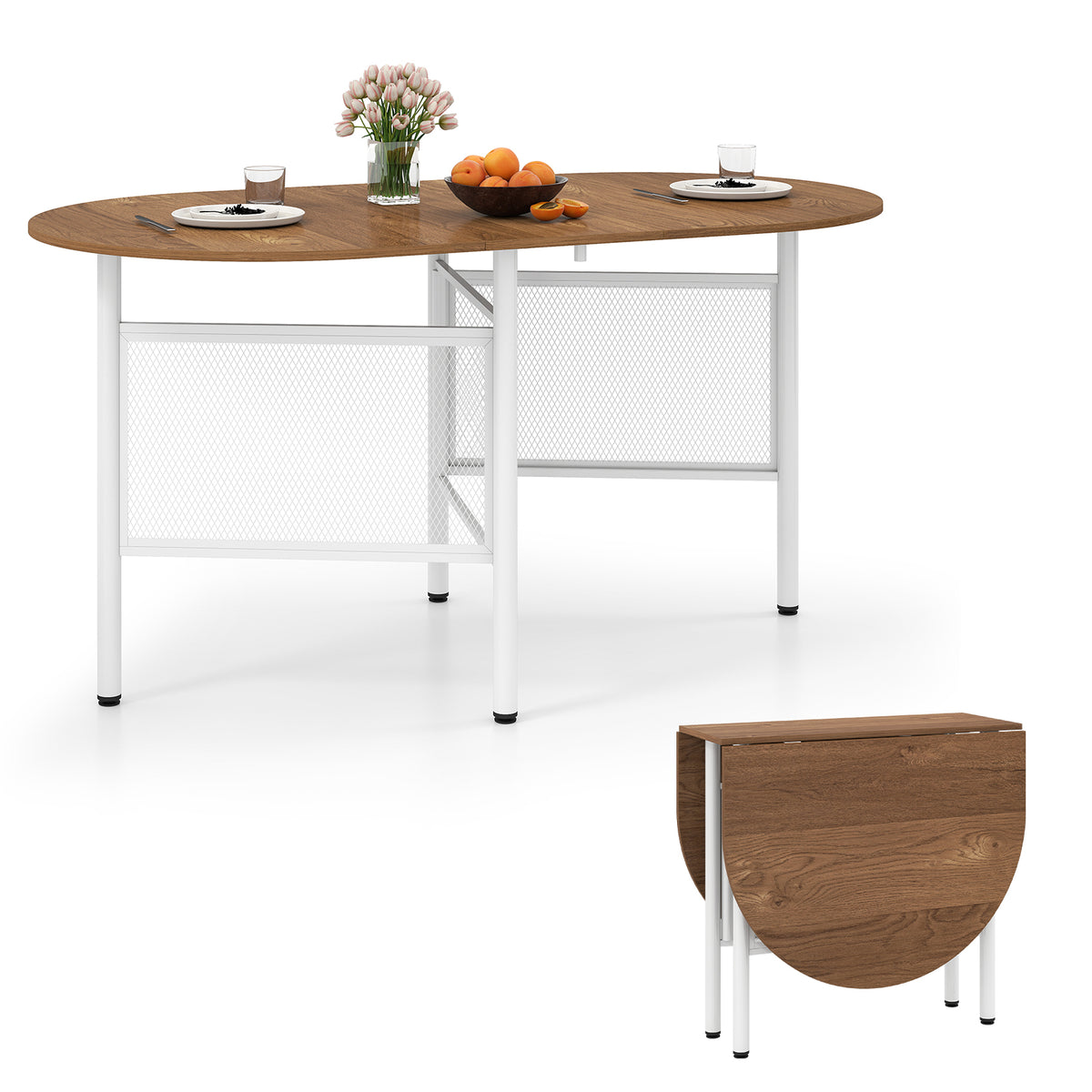 150 CM Folding Dining Table for 6-8 People with Metal Legs-Natural