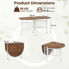 150 CM Folding Dining Table for 6-8 People with Metal Legs-Natural