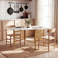 150 CM Folding Dining Table for 6-8 People with Metal Legs-White & Golden
