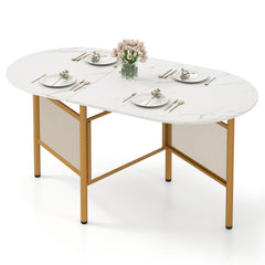 150 CM Folding Dining Table for 6-8 People with Metal Legs-White & Golden