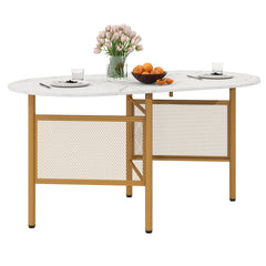 150 CM Folding Dining Table for 6-8 People with Metal Legs-White & Golden