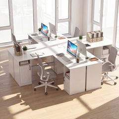 150 CM L Shaped Executive Desk with Charging Station-White