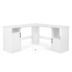 150 CM L Shaped Executive Desk with Charging Station-White