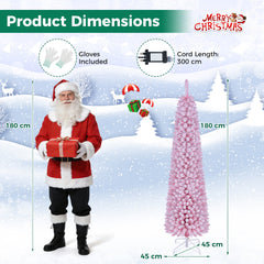 150 cm Pink Artificial Christmas Tree, Pre-lit Pencil Xmas Tree