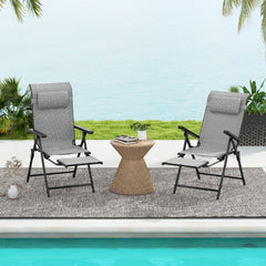 150 kg Capacity Folding Patio Chairs Set of 2 with 10-Level Adjustable Backrests and Armrests-Grey