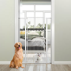 150CM Extra Tall Pet Gate Heavy-Duty Metal Easy Walk Through Gate-White
