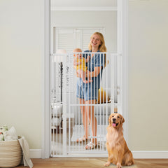 150CM Extra Tall Pet Gate Heavy-Duty Metal Easy Walk Through Gate-White