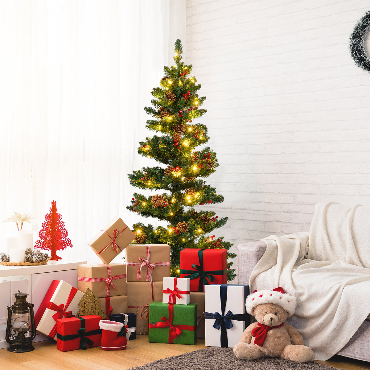 150 CM Pre-Lit Artificial Christmas Tree Spiral Holiday Tree with 448 Branch Tips-1.5 M