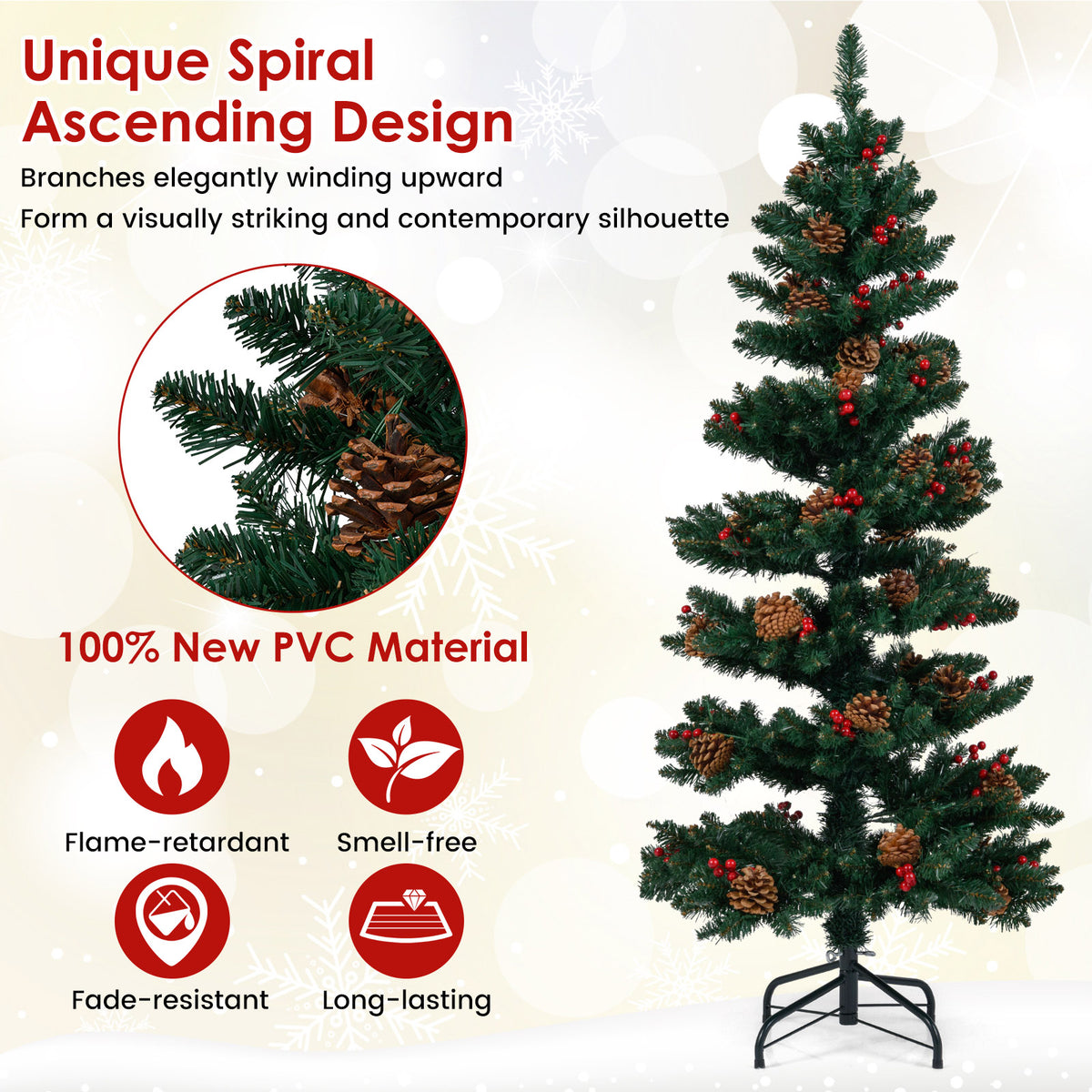 150 CM Pre-Lit Artificial Christmas Tree Spiral Holiday Tree with 448 Branch Tips-1.5 M