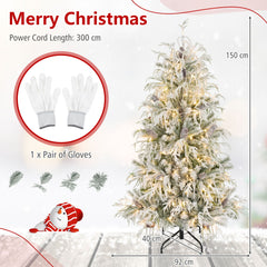 150cm Snow-Flocked Christmas Tree with Full Branch Tips and Natural Pine Cones Warm White LED Lights