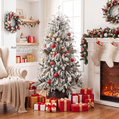 150cm Snow-Flocked Christmas Tree with Full Branch Tips and Natural Pine Cones Warm White LED Lights