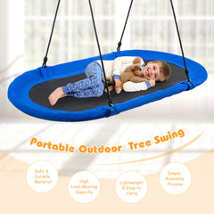 150 cm Oval Swing with Height-Adjustable Rope for Outdoor Indoor-Blue