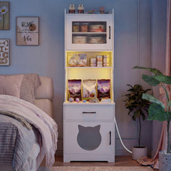 152 cm Tall Cat Litter Box Enclosure with Adjustable LED Light-White