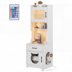 152 cm Tall Cat Litter Box Enclosure with Adjustable LED Light-White