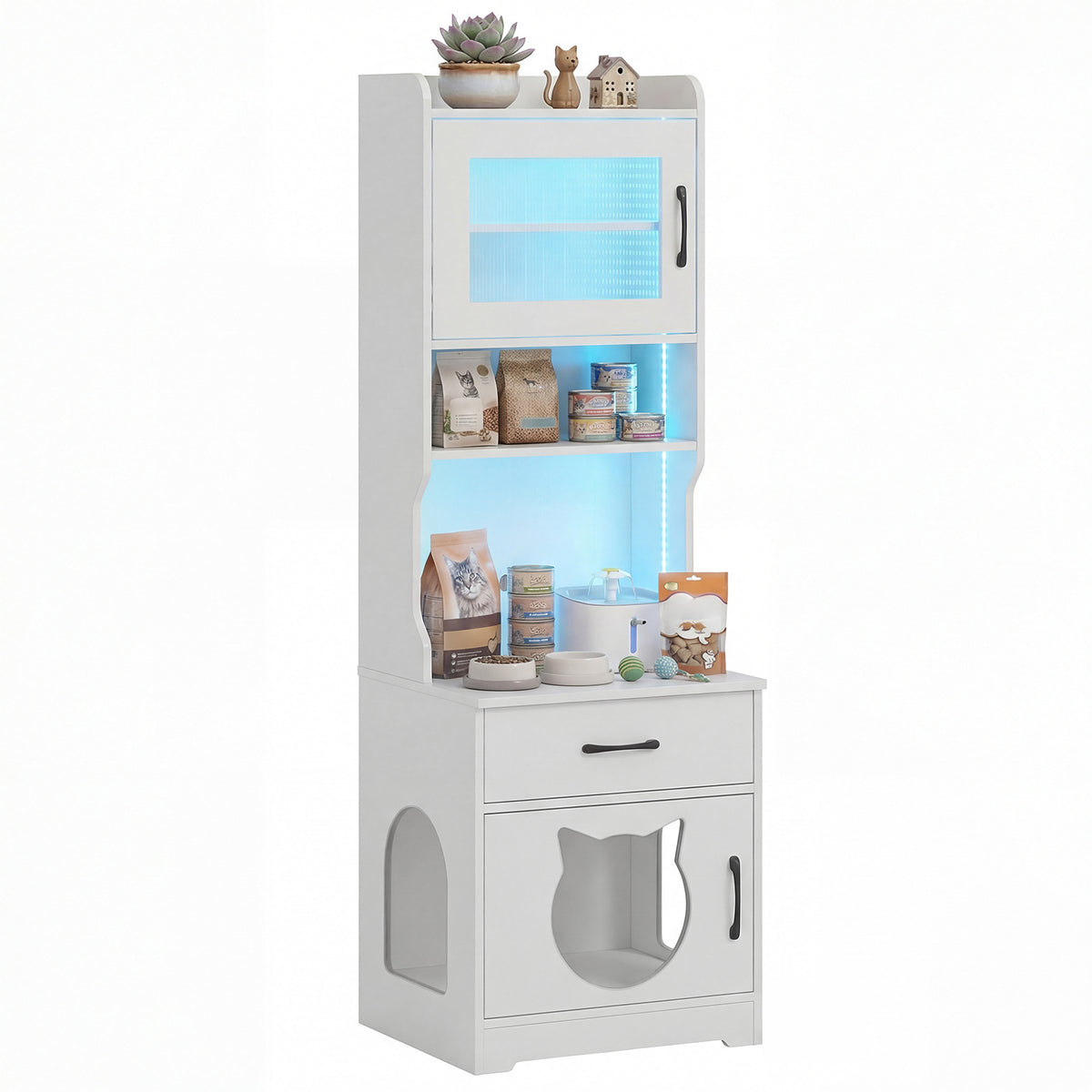 152 cm Tall Cat Litter Box Enclosure with Adjustable LED Light-White