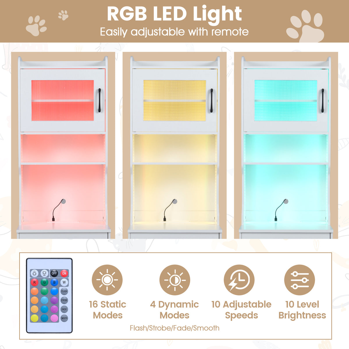 152 cm Tall Cat Litter Box Enclosure with Adjustable LED Light-White